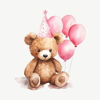 Pink teddy bear, watercolor collage element psd
