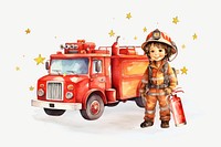 Little firefighter, watercolor collage element psd