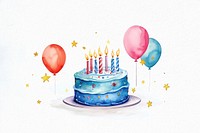 Blue birthday cake, watercolor illustration remix