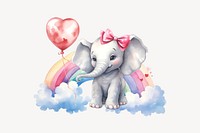 Girl elephant cartoon, watercolor illustration remix