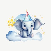 Birthday elephant cartoon, watercolor collage element psd