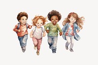 Diverse little students, watercolor illustration remix