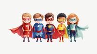 Diverse little superheroes, watercolor collage element psd