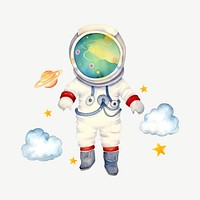 Floating astronaut, watercolor collage element psd