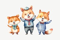 Student fox cartoon, watercolor collage element psd