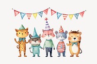 Birthday animal cartoon, watercolor illustration remix