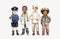 Kids dream career, watercolor illustration remix