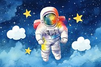 Astronaut floating in space, watercolor illustration remix