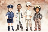 Kids dream career, watercolor illustration remix