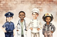 Kids dream career, watercolor illustration remix