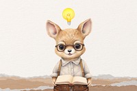 Little deer reading, education digital art remix