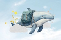 Whale swimming to school, digital art remix