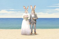 Bunny bride & groom, wedding digital art remix