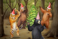 Animal Christmas party, digital art remix