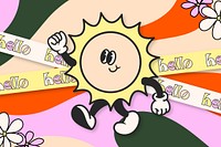 Retro sun illustration, colorful collage background