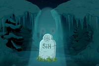 Tombstone ghost glitch game, retro illustration