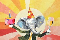 Birthday elephant, celebration paper craft remix
