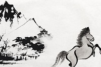 Hokusai's running horse, Japanese ink animal illustration remixed by rawpixel.