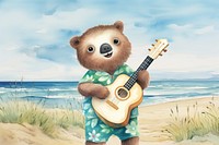 Cartoon guitarist watercolor animal character illustration