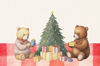 Cartoon Christmas unboxing watercolor animal character illustration