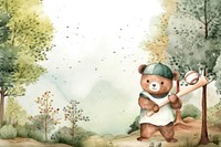 Cartoon bear baseball player watercolor animal character illustration