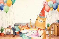 Cartoon birthday cat watercolor animal character illustration