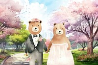 Cartoon wedding ceremony  watercolor animal character illustration