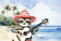Cartoon  beach raccoon watercolor animal character illustration