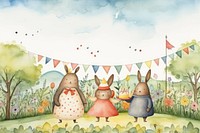 Cartoon birthday party watercolor animal character illustration