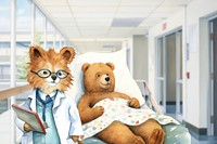 Cartoon hospital watercolor animal character illustration