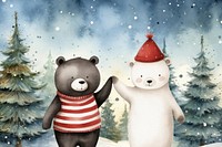 Cartoon Christmas celebration watercolor animal character illustration