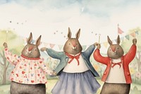 Cartoon bunny celebration  watercolor animal character illustration