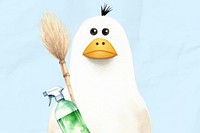 Cartoon duck cleaner watercolor animal character illustration