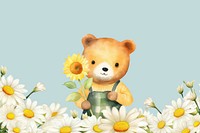 Cartoon bear flower watercolor animal character illustration