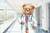 Cartoon bear doctor watercolor animal character illustration