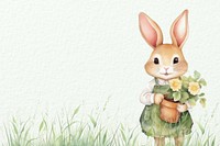 Cartoon bunny gardener background watercolor animal character illustration