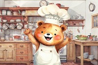 Cartoon bear chef watercolor animal character illustration