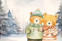 Cartoon winter travel watercolor animal character illustration