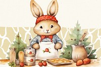 Cartoon bunny baker watercolor animal character illustration
