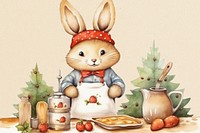 Cartoon bunny baker watercolor animal character illustration