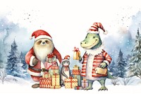 Cartoon Christmas Santa watercolor animal character illustration