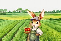 Cartoon bunny farmer watercolor animal character illustration