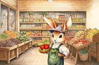 Cartoon fruit market watercolor animal character illustration