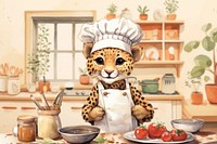 Cartoon chef cheetah watercolor animal character illustration