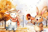 Cartoon Autumn sale watercolor animal character illustration