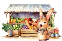 Cartoon market sale watercolor animal character illustration