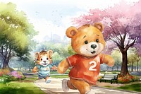 Cartoon jogging watercolor animal character illustration