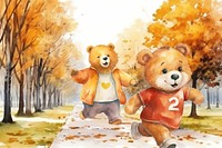 Cartoon jogging watercolor animal character illustration