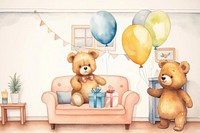 Cartoon birthday party watercolor animal character illustration