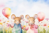 Cartoon party celebration watercolor animal character illustration